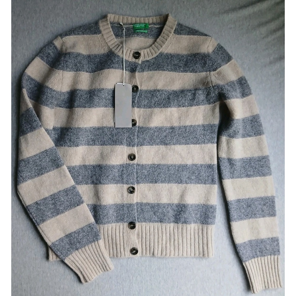 United Colors Of Benetton Cardigan Small Sweater Shetland Wool Italian New
